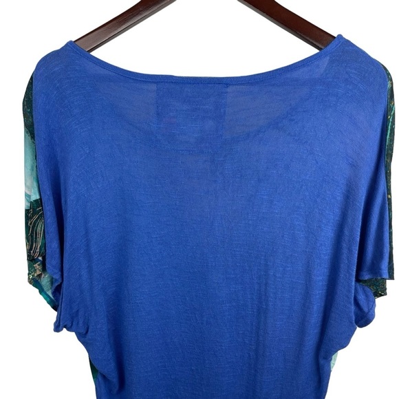 Desigual | White Blue Floral Mixed Media Short Sleeve Top - Picture 6 of 11